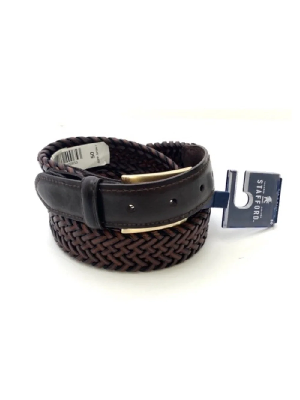 Stafford Big & Tall Brown Leather Braided Trouser Belt NWT